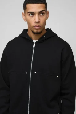 Oversized Boxy Zip Through Carpenter Hoodie