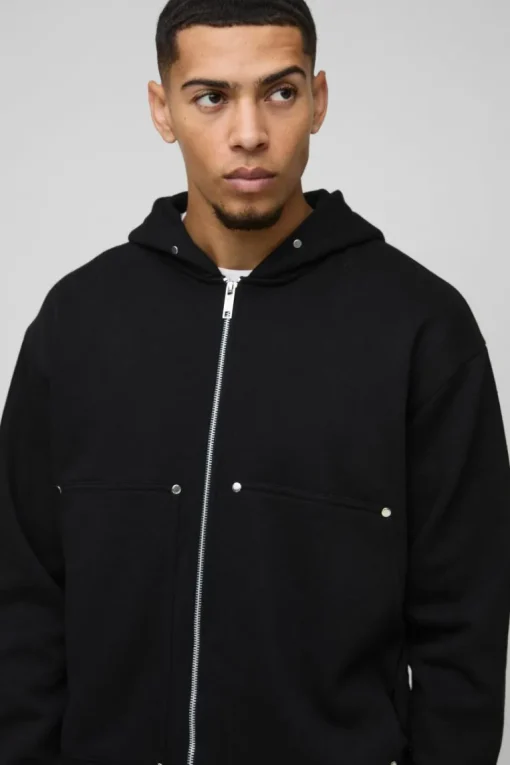 Oversized Boxy Zip Through Carpenter Hoodie