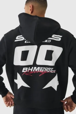 Oversized Boxy Zip Through Moto Print Hoodie