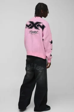 Oversized Brushed Moto Knitted Cardigan