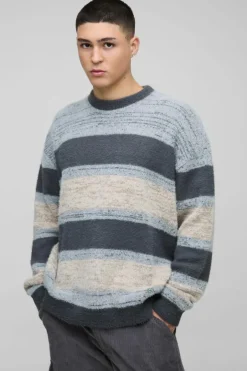 Oversized Brushed Stripe Knitted Jumper