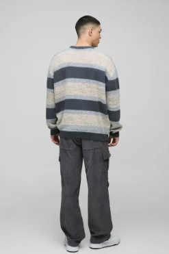 Oversized Brushed Stripe Knitted Jumper