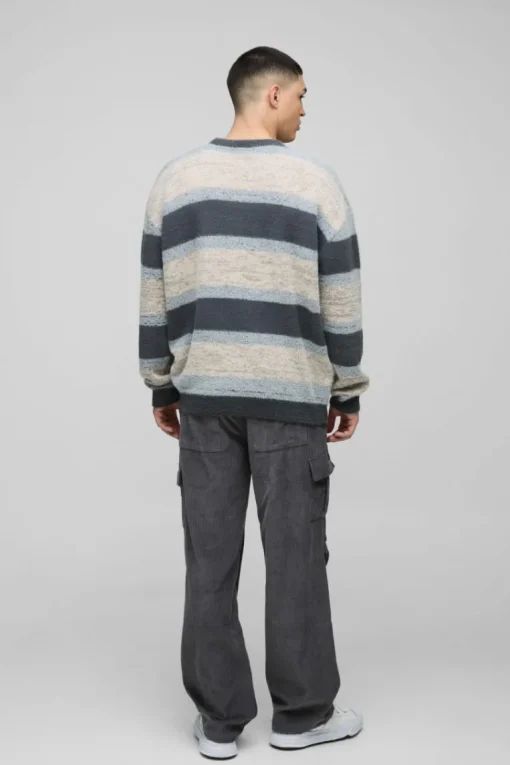 Oversized Brushed Stripe Knitted Jumper