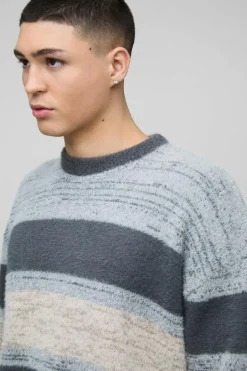 Oversized Brushed Stripe Knitted Jumper