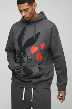Oversized Bugs Bunny License Print Hoodie