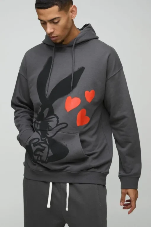 Oversized Bugs Bunny License Print Hoodie