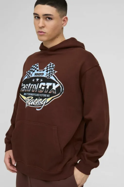 Oversized Castrol Racing License Print Hoodie