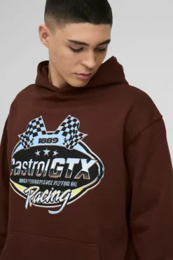 Oversized Castrol Racing License Print Hoodie