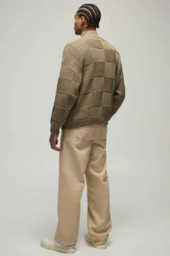 Oversized Check Funnel Neck Knitted Jumper
