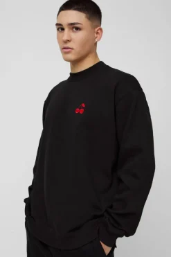 Oversized Cherry Embroidered Sweatshirt