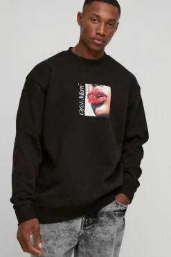Oversized Cherry Lips Box Graphic Sweatshirt
