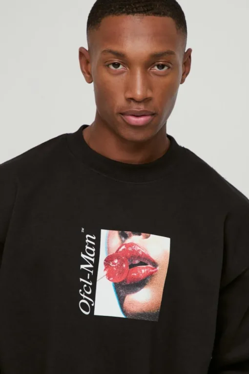 Oversized Cherry Lips Box Graphic Sweatshirt