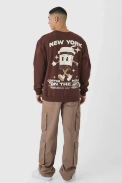 Oversized Coffee House Graphic Sweatshirt