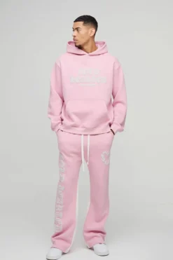 Oversized Cold Hearted Puff Print Gusset Flare Hooded Tracksuit