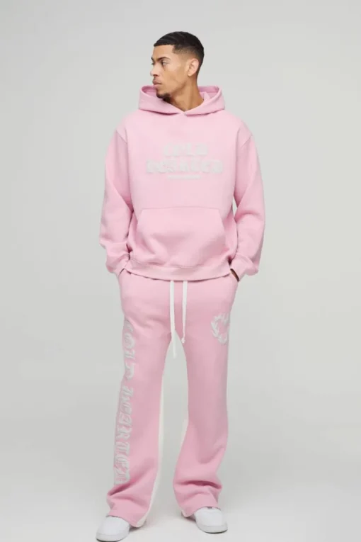 Oversized Cold Hearted Puff Print Gusset Flare Hooded Tracksuit