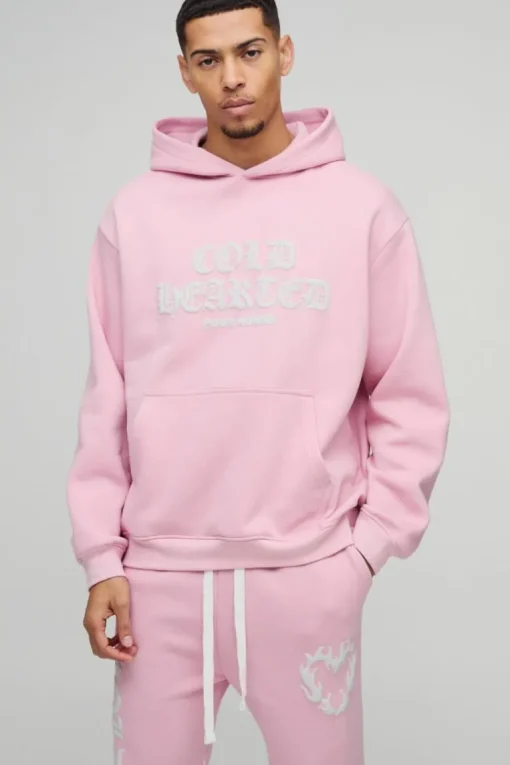 Oversized Cold Hearted Puff Print Gusset Flare Hooded Tracksuit