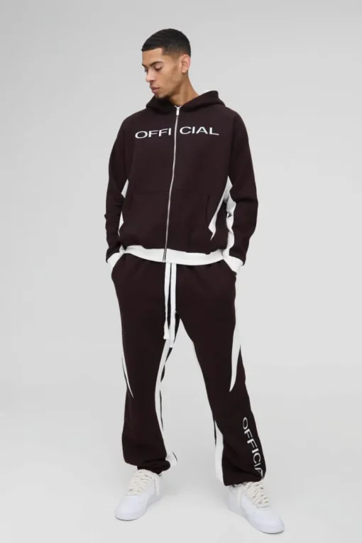 Oversized Colour Block Official Embroidered Zip Through Tracksuit