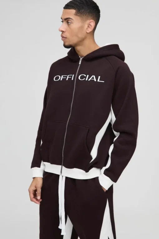Oversized Colour Block Official Embroidered Zip Through Tracksuit