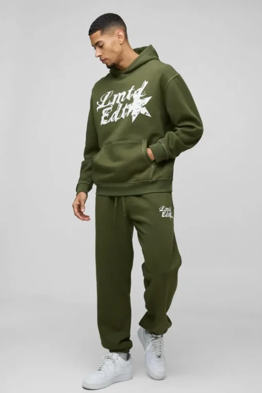 Oversized Contrast Stitch Limited Edition Printed Hooded Tracksuit
