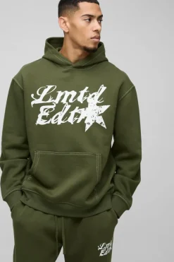 Oversized Contrast Stitch Limited Edition Printed Hooded Tracksuit