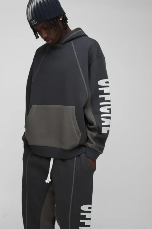 Oversized Contrast Stitch Colour Block Official Embroidered Tracksuit