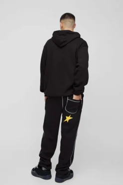 Oversized Contrast Stitch Star Cuffed Jogger