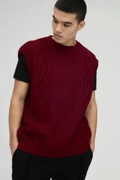 Oversized Crew Neck Cable Knitted Vest