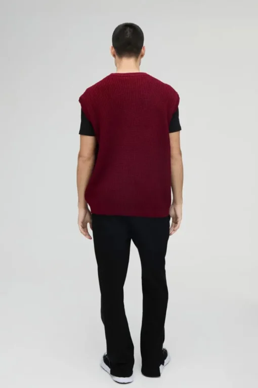 Oversized Crew Neck Cable Knitted Vest