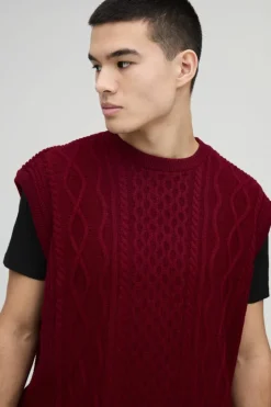 Oversized Crew Neck Cable Knitted Vest