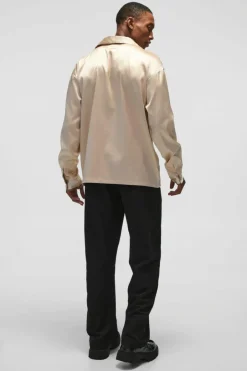 Oversized Deep V Satin Shirt
