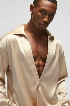 Oversized Deep V Satin Shirt