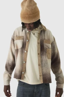 Oversized Denim Checked Quilted Overshirt