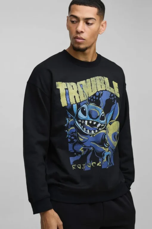 Oversized Disney Lilo and Stitch License Print Sweatshirt
