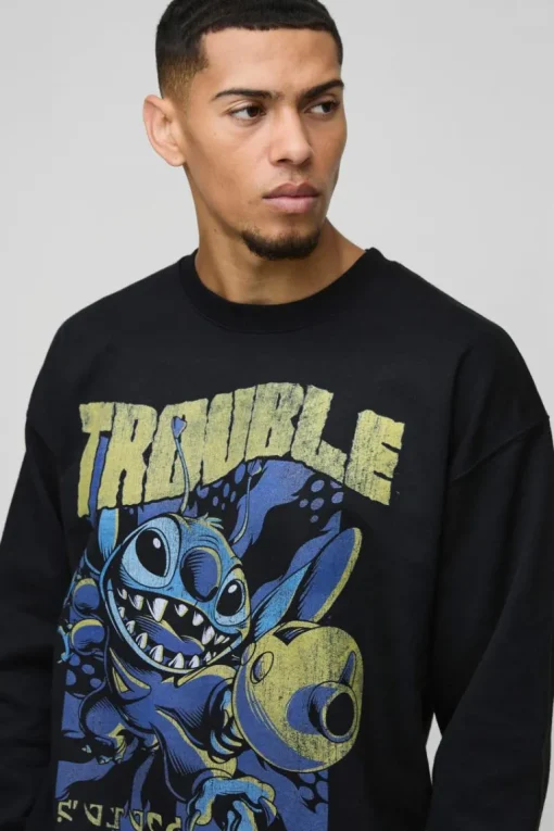 Oversized Disney Lilo and Stitch License Print Sweatshirt