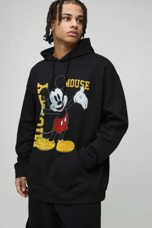 Oversized Disney Mickey Mouse License Print Hoodie