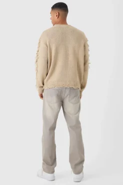Oversized Distressed Sleeve Knitted Jumper
