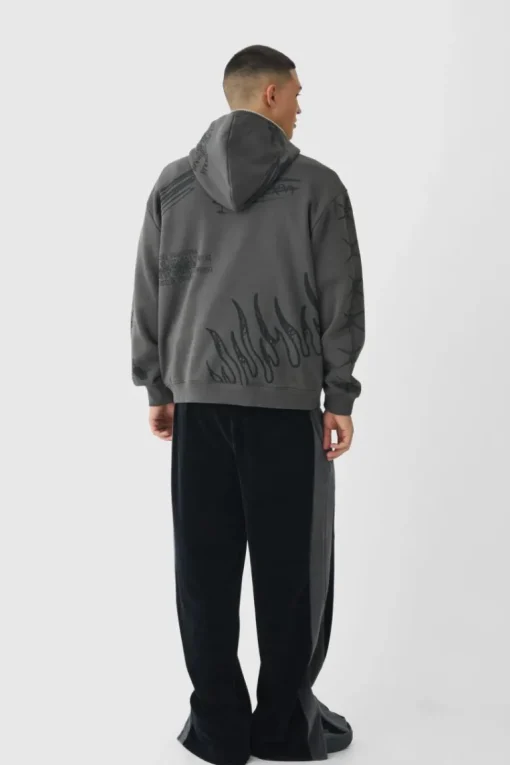 Oversized Doodle Zip Through Hoodie