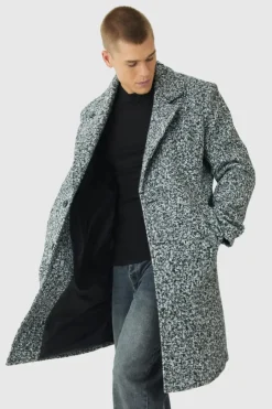 Oversized Double Breasted Boucle Overcoat In Grey