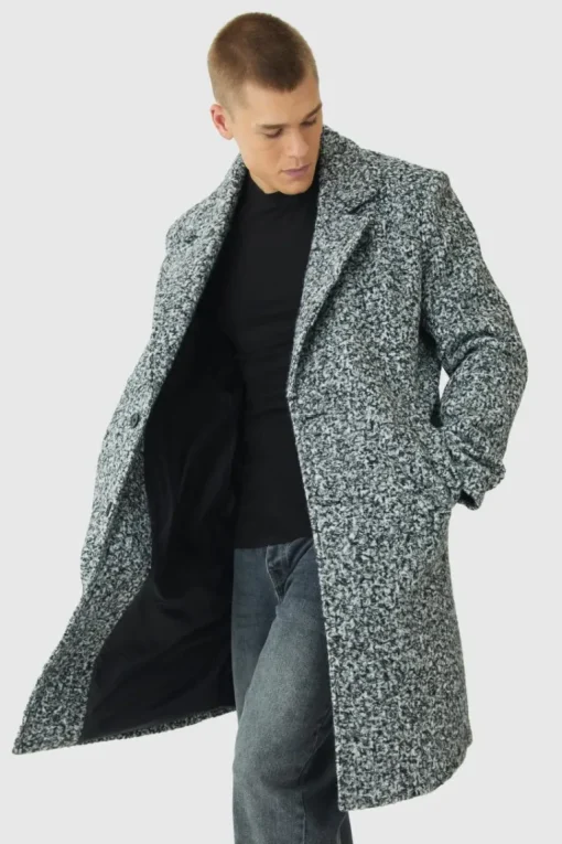 Oversized Double Breasted Boucle Overcoat In Grey