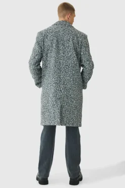Oversized Double Breasted Boucle Overcoat In Grey