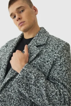 Oversized Double Breasted Boucle Overcoat In Grey