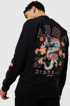 Oversized Dragon Floral Graphic Sweatshirt
