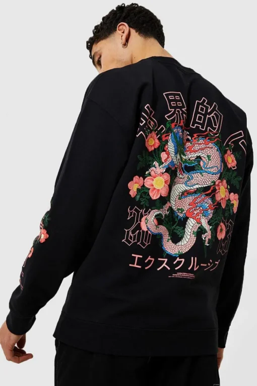 Oversized Dragon Floral Graphic Sweatshirt