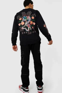 Oversized Dragon Floral Graphic Sweatshirt