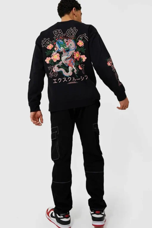 Oversized Dragon Floral Graphic Sweatshirt