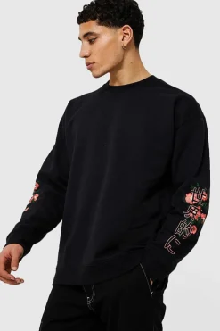 Oversized Dragon Floral Graphic Sweatshirt