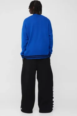 Oversized Drop Shoulder Varsity Applique Knitted Cardigan