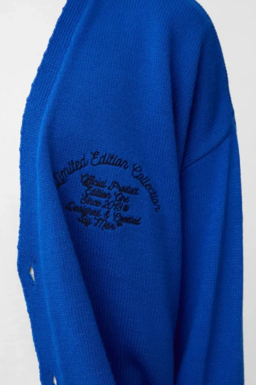 Oversized Drop Shoulder Varsity Applique Knitted Cardigan