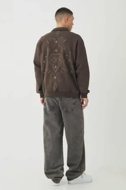 Oversized Embroidered Paisley Harrington Jacket