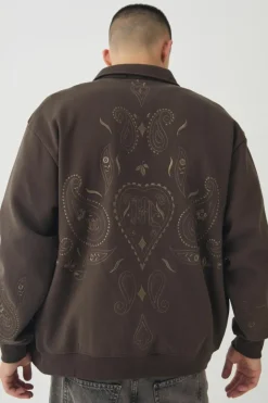 Oversized Embroidered Paisley Harrington Jacket